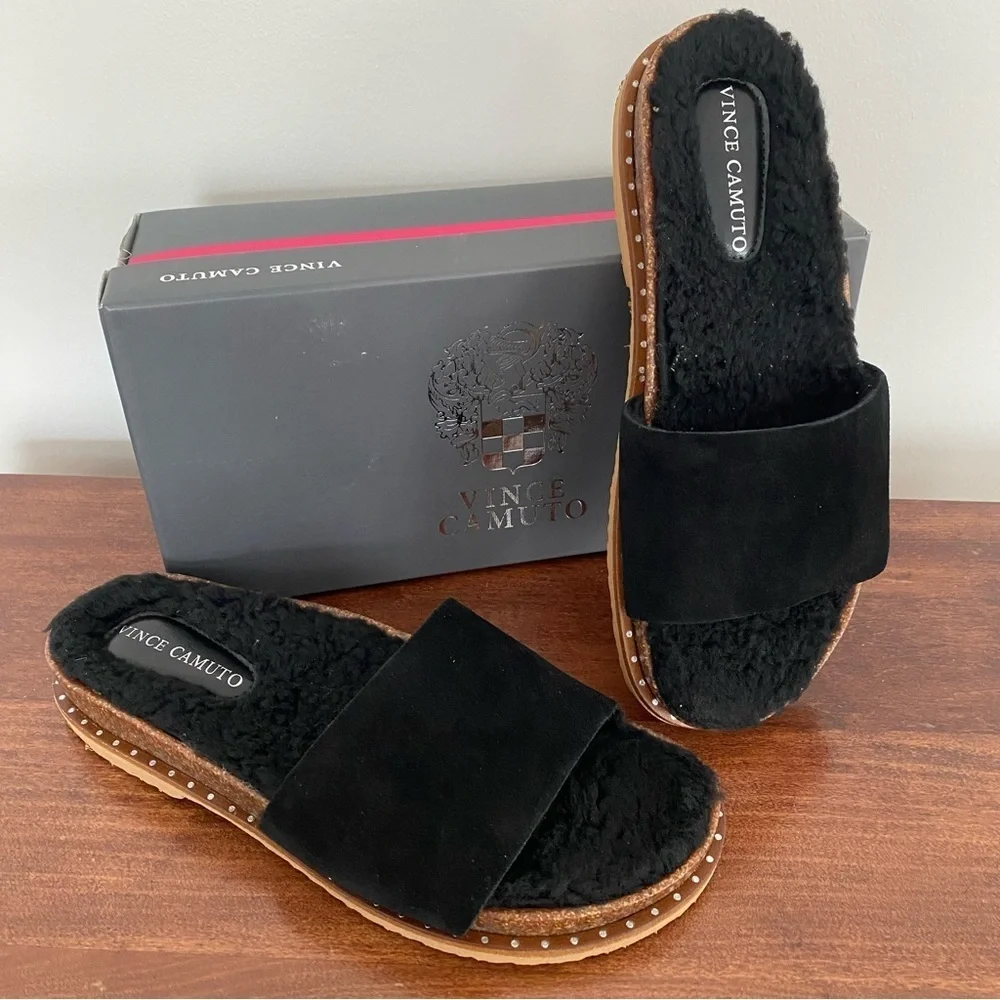 Vince Camuto Kanadial Black Verona Suede slipper Slide Sandal Size 8.5